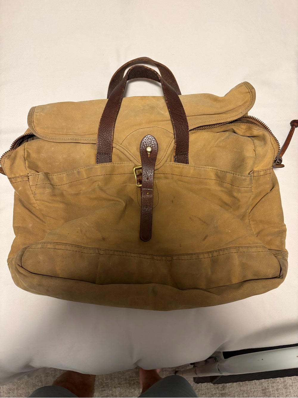 J Crew Abingdon Canvas Travel Duffel Bag in Tan with Leather Trim